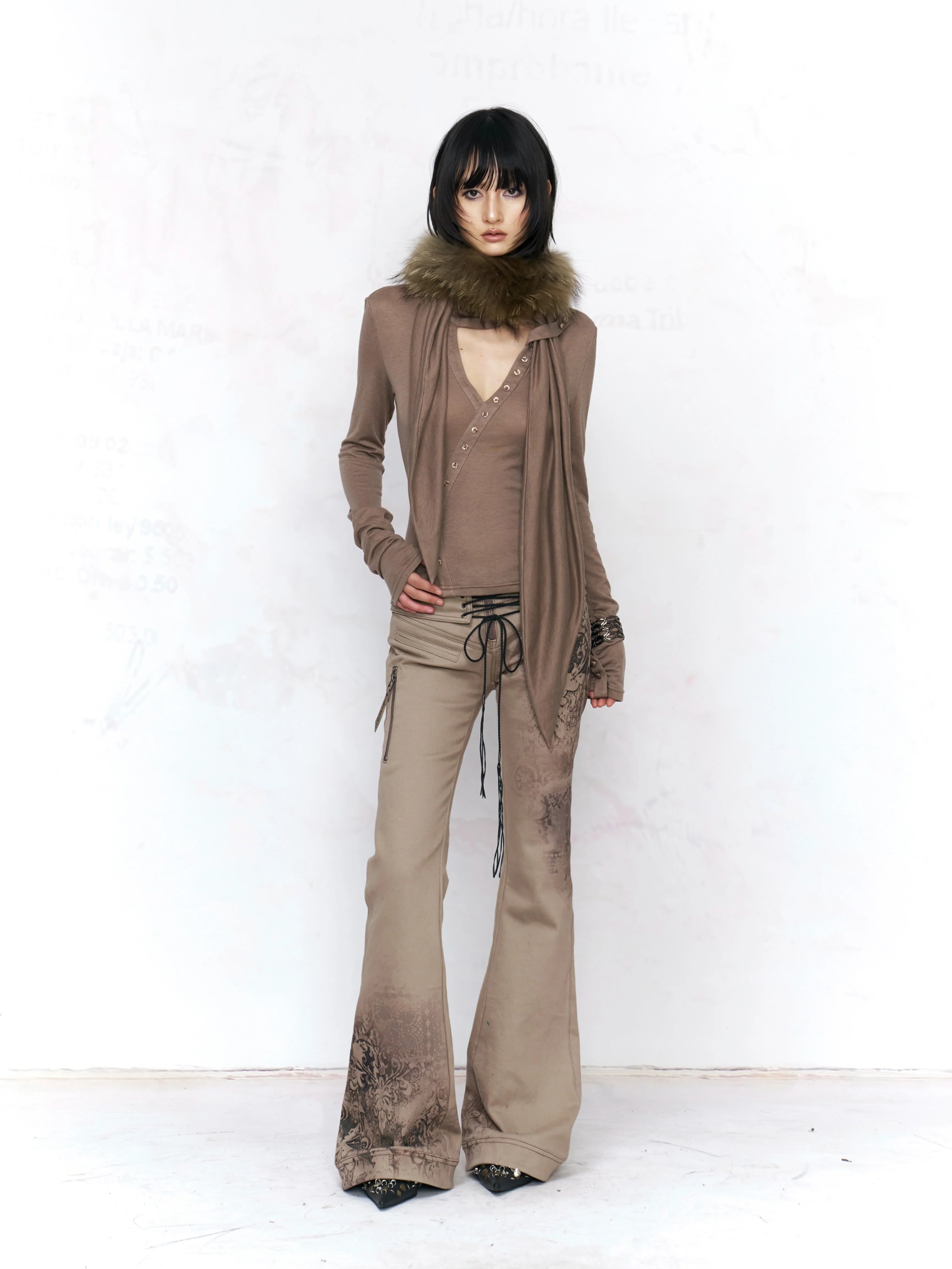 Desert Baroque Lace‑Up Flare Pants