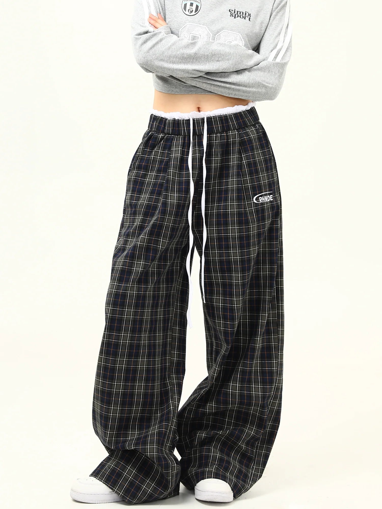 Wide Leg Plaid Drawstring Lounge Pants