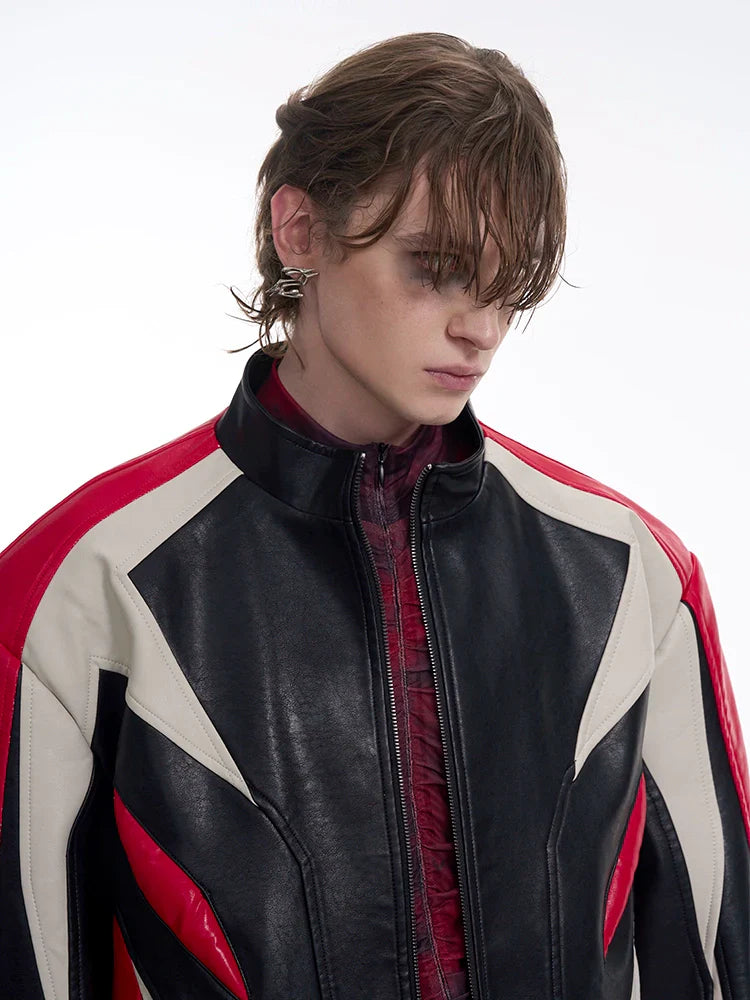 Tricolor Racing Leather Jacket