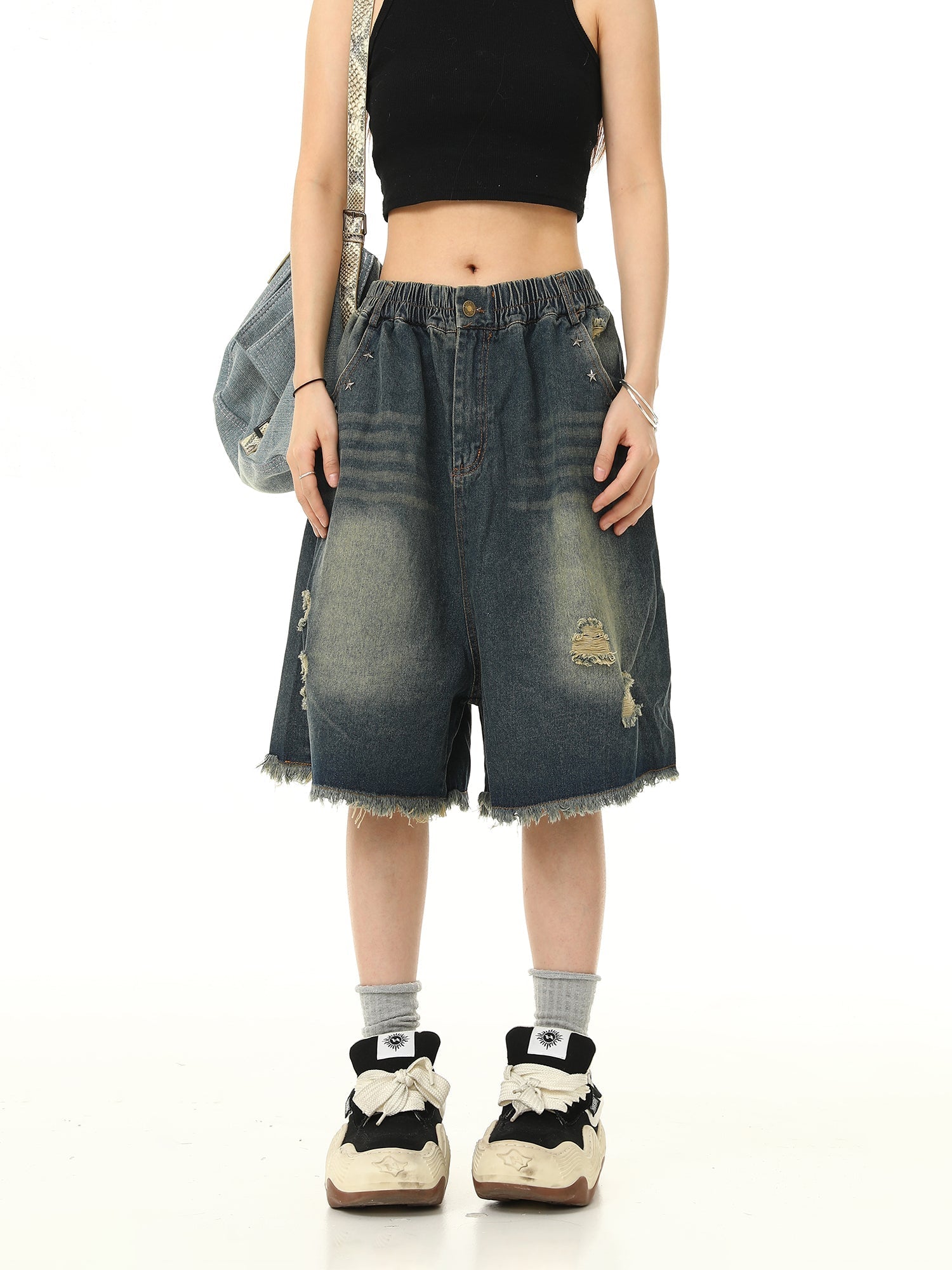Distressed Denim Bermuda Shorts