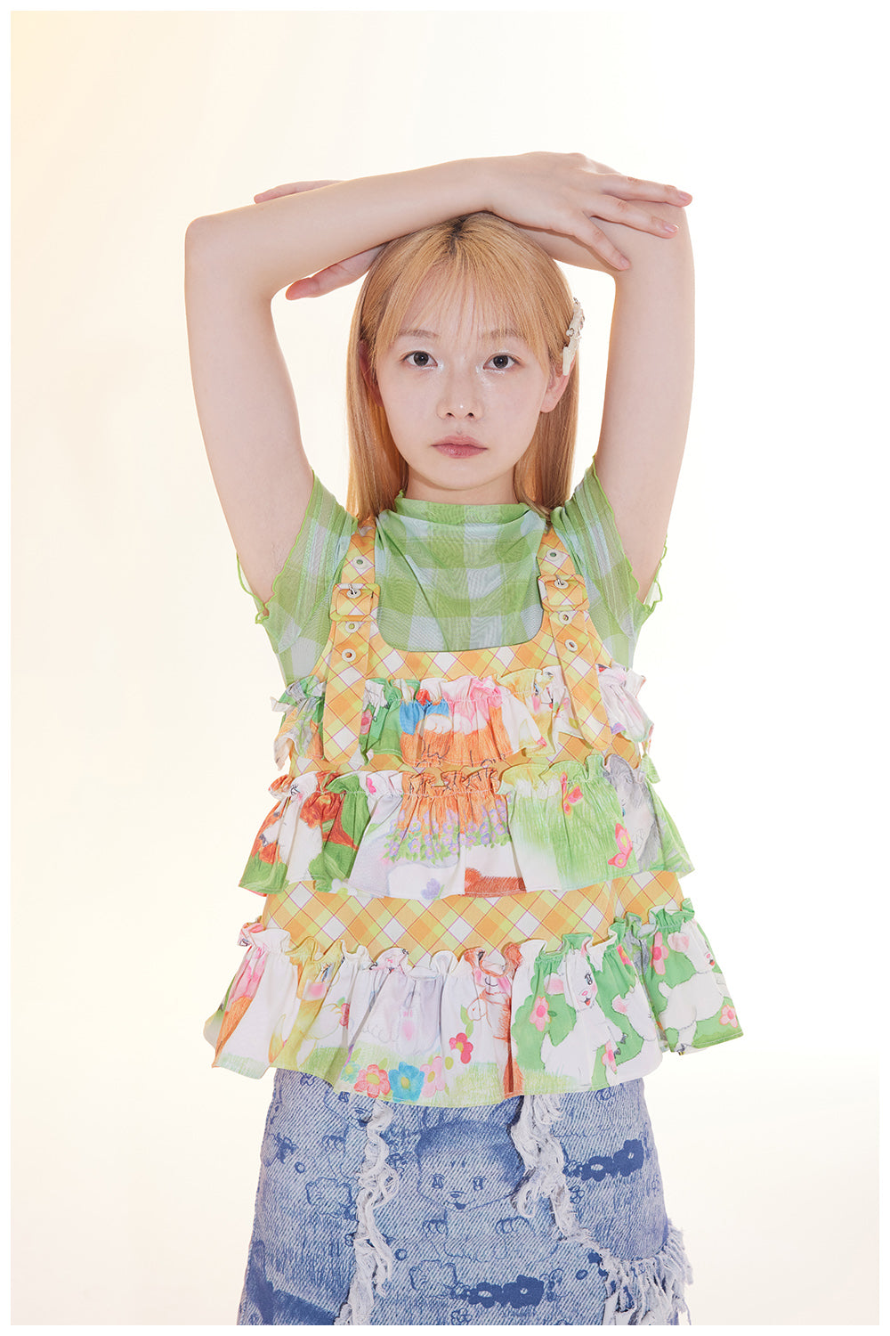 Yellow Plaid Ruffle Tank Top