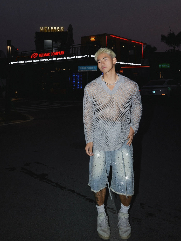 Rhinestone Denim Bermuda Shorts