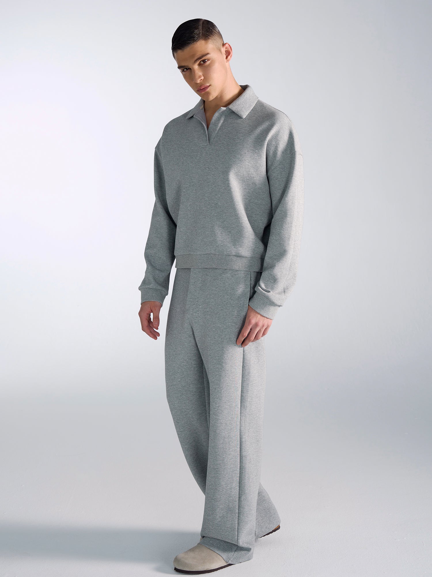 Oversized Polo Sweatshirt and Wide-Leg Sweatpants Setup