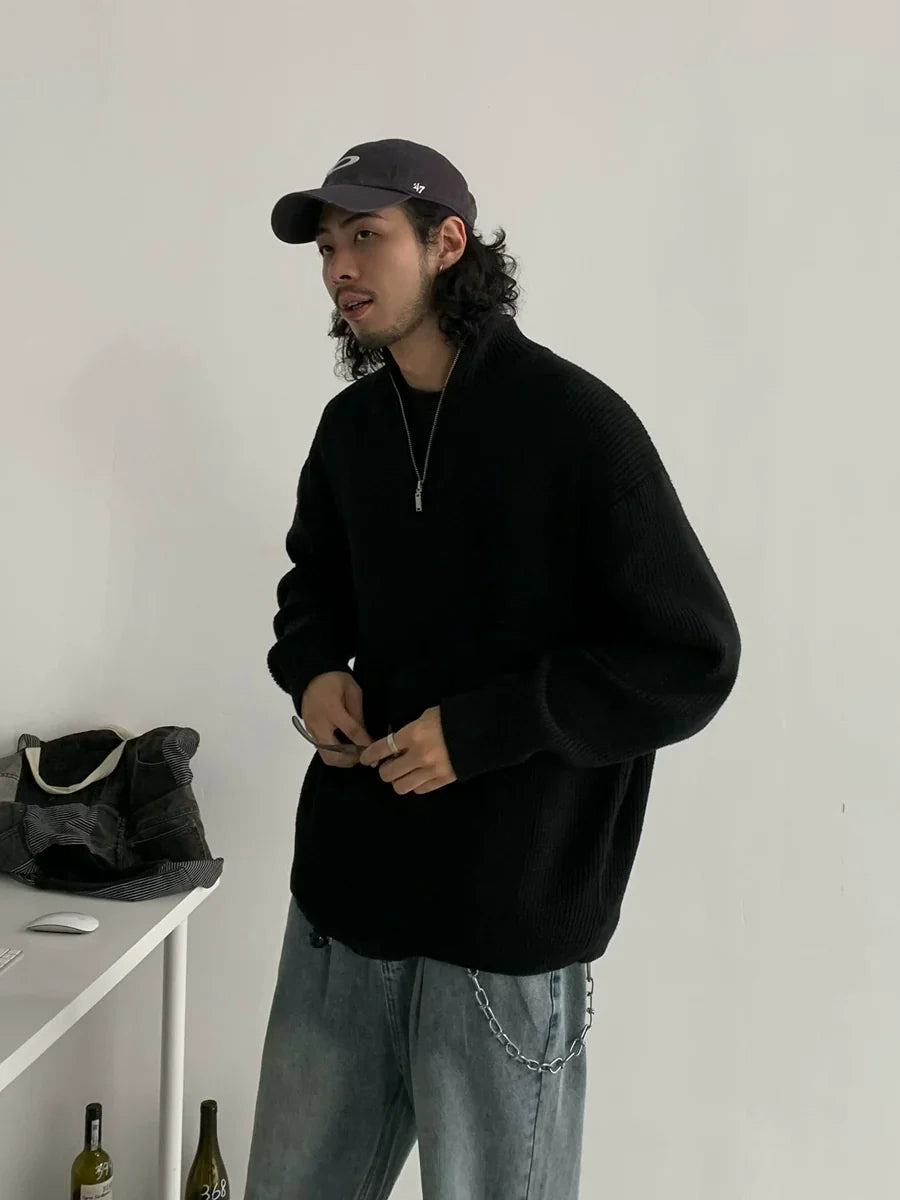 Turtleneck Half Zip Knit Sweater