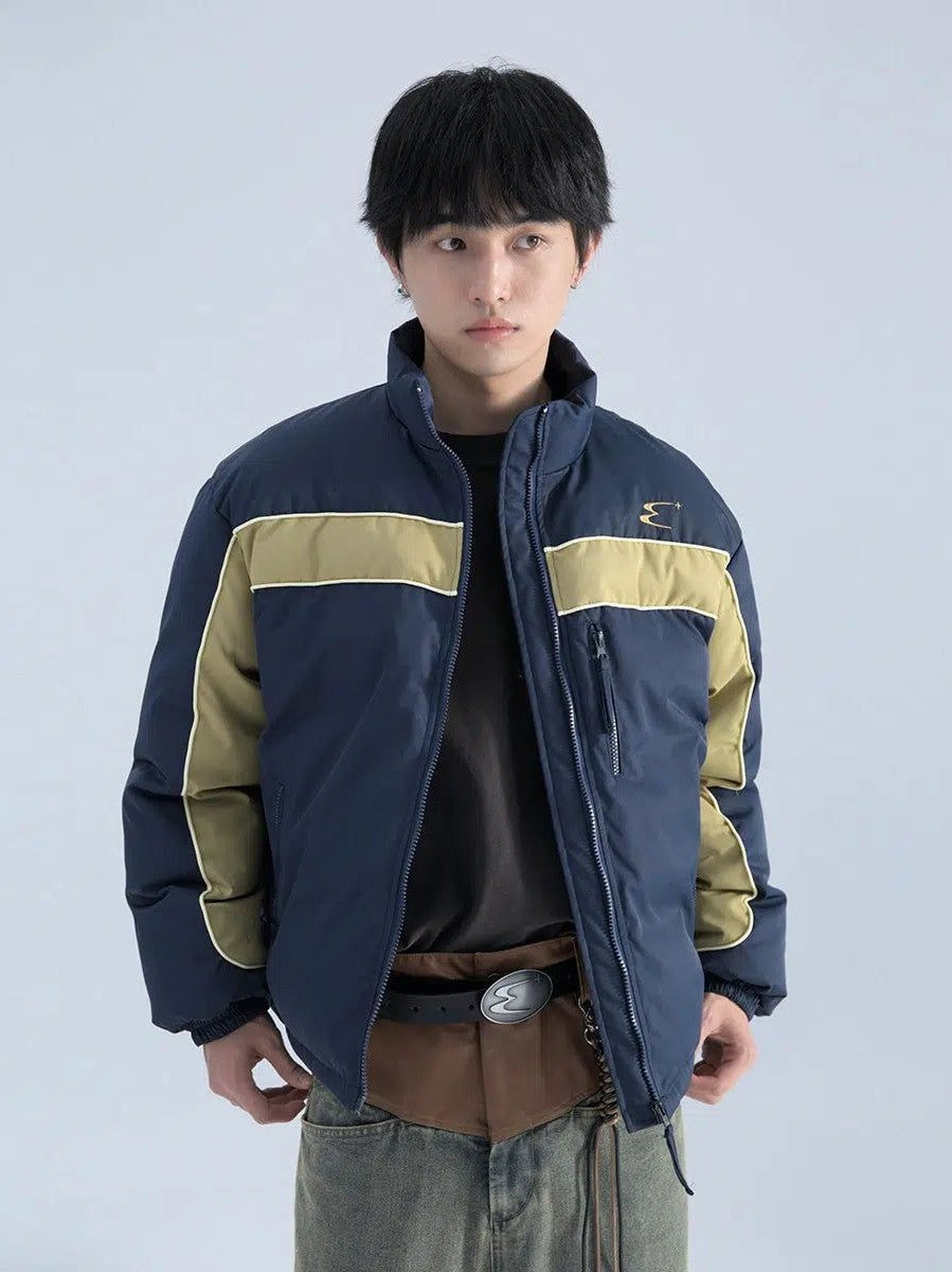 Boxy Puffer Jacket With Color Blocks