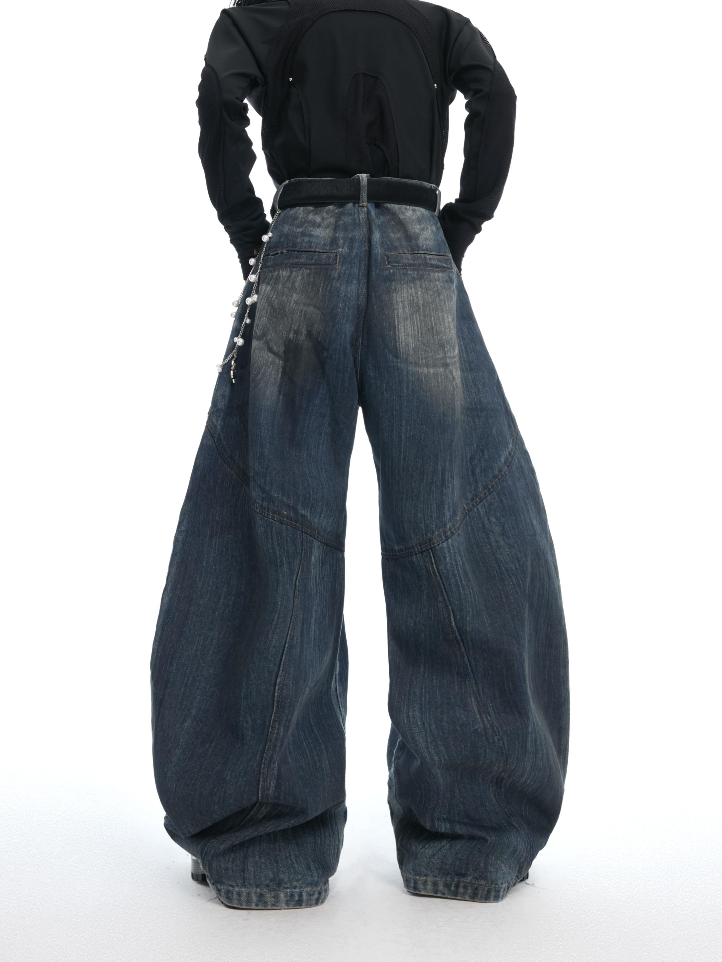 Wide Leg Baggy Jeans with Side Button Details