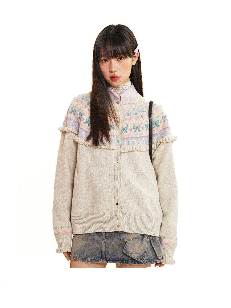 Vintage Fringe Fairisle Crochet Cardigan