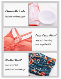Women Plus Size Front Strappy Two Piece Bathing Suits