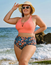 Women Plus Size Front Strappy Two Piece Bathing Suits
