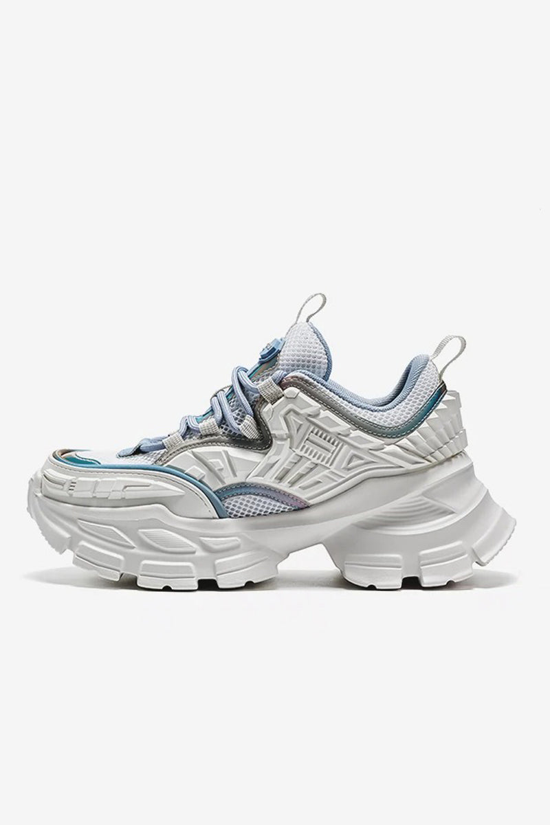 White and Blue Platform Chunky Sneakers