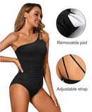 One Shoulder Tummy Control Patterned Back One Piece Swimsuit
